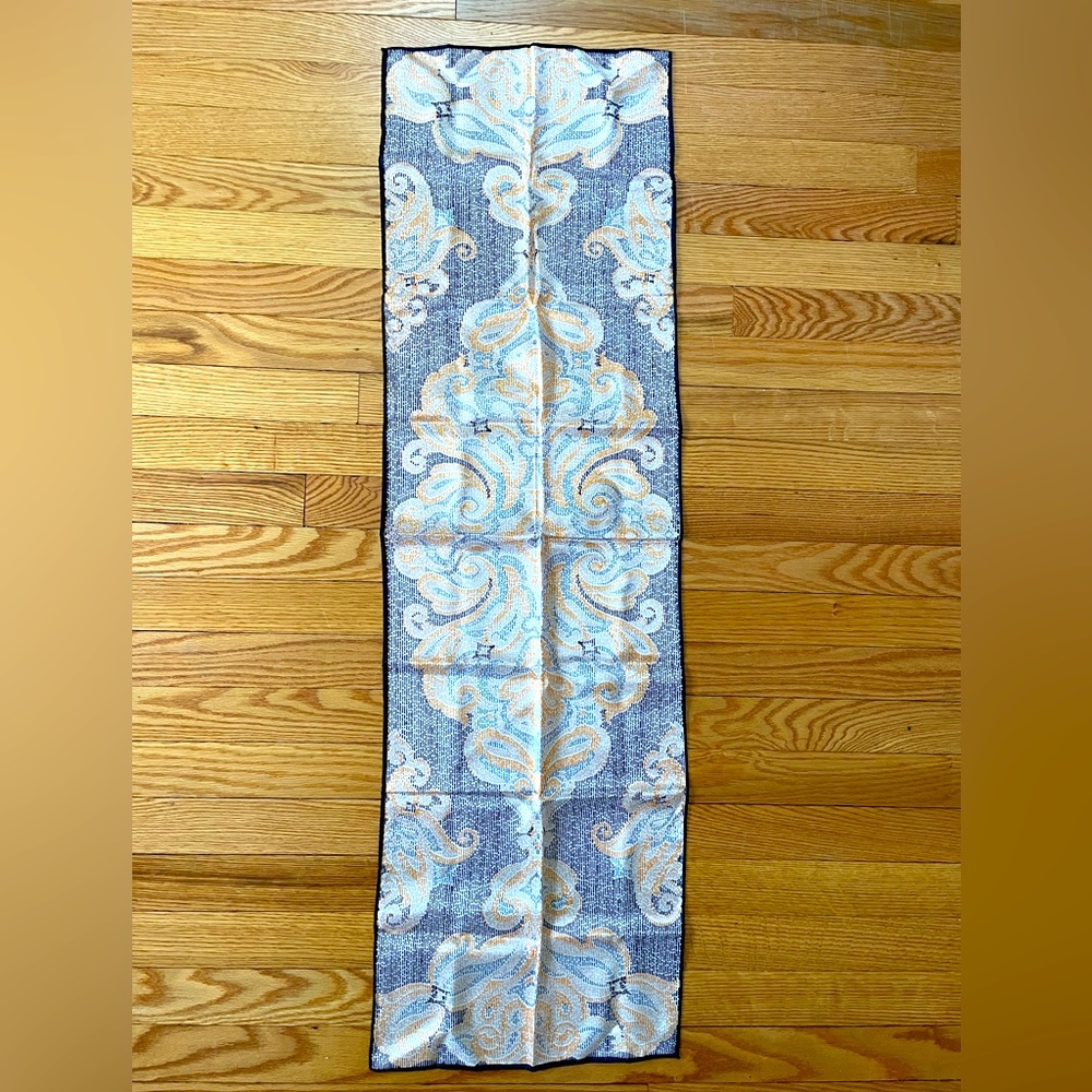 Acetate Vintage Scarf made in Japan - book text print w border gray black blue